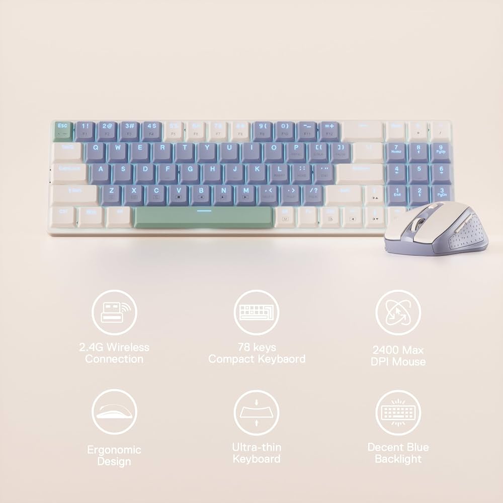 Redragon BS8772 Wireless Keyboard and Mouse Combo – Blue/Cream