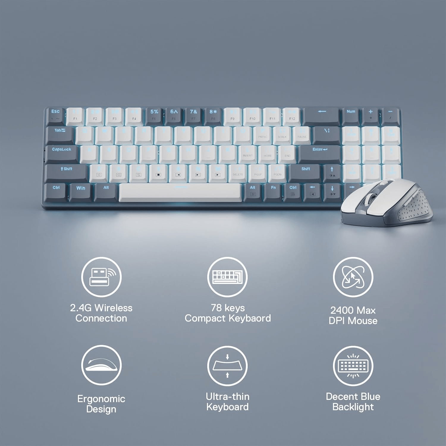 Redragon BS8772 Wireless Keyboard and Mouse Combo – Grey/White