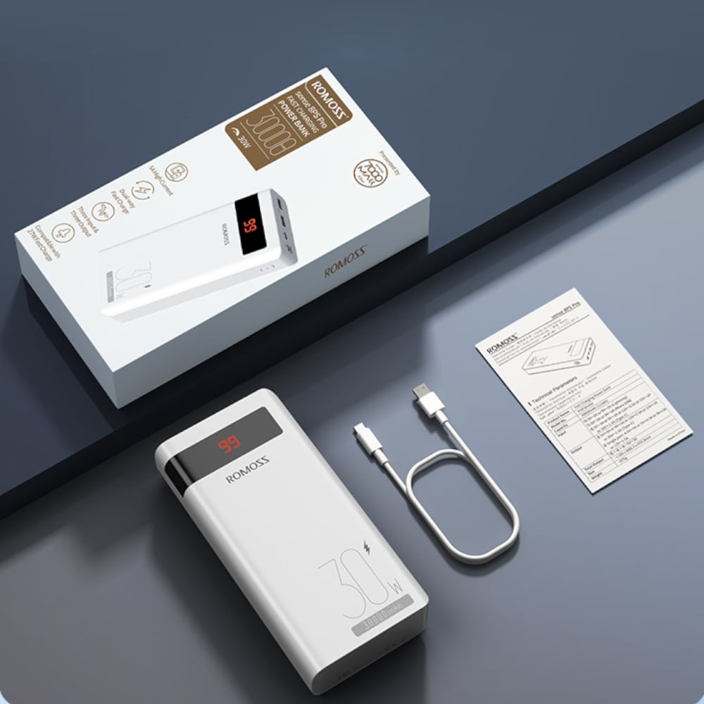 Romoss Sense 8PS Pro 30000mAh 30W Fast Charge Power Bank – White