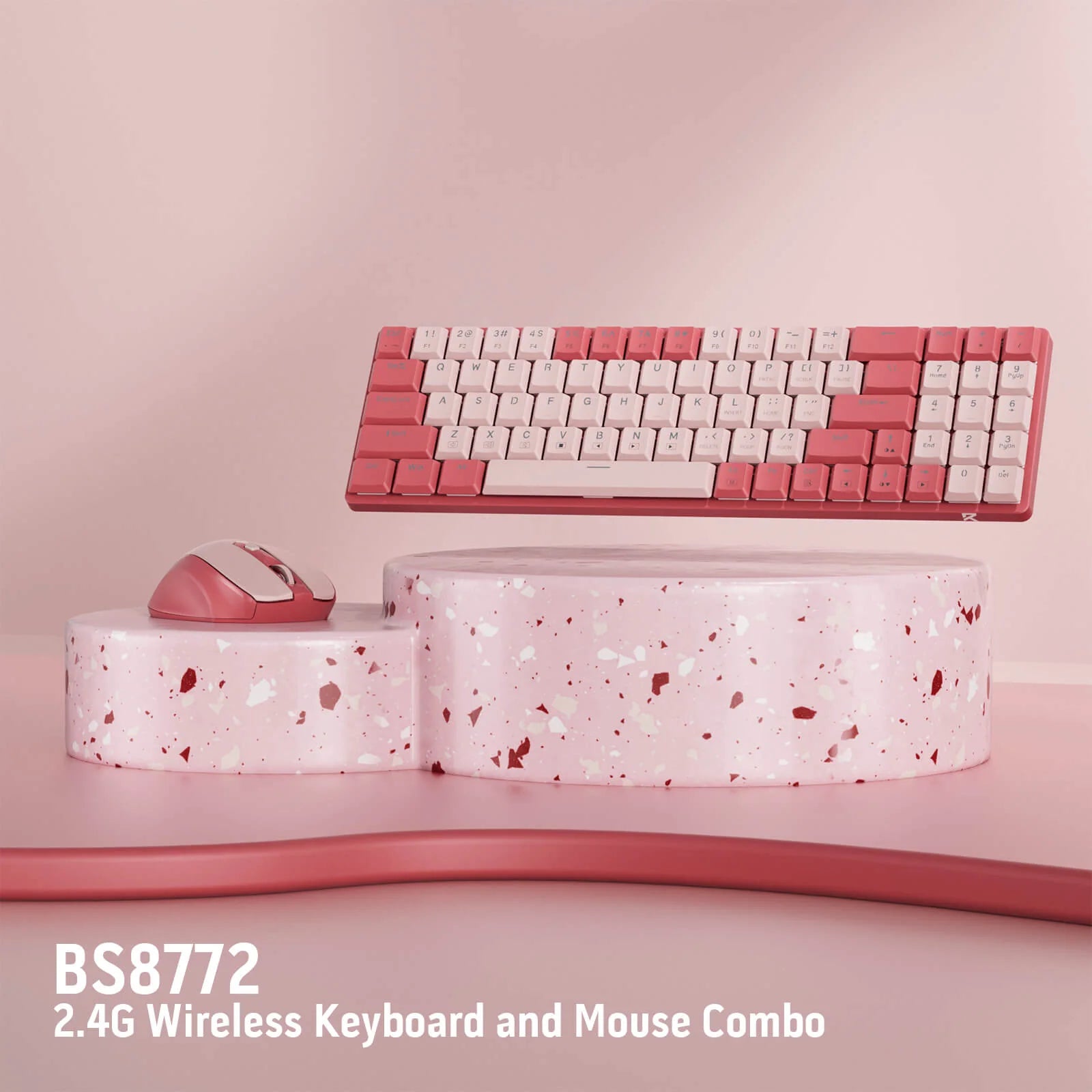 Redragon BS8772 Wireless Keyboard and Mouse Combo – Red/Pink